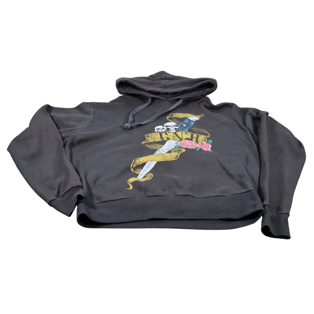 Guns‎ N' Roses Hoodie Womens L Black Pullover Hooded Graphic Pockets Fleece